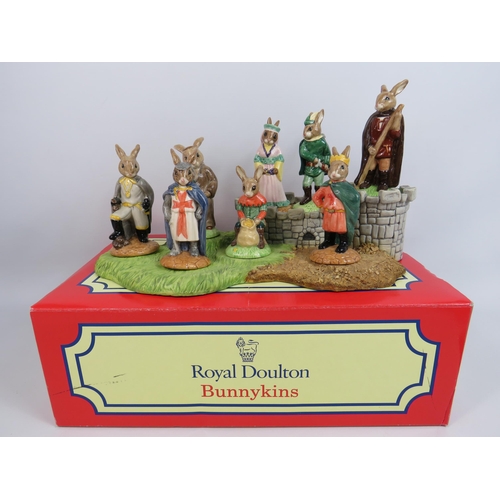 17 - Royal Doulton Bunnykins The Robin Hood collection 8 figurines and base. No boxes for figurines but t... 