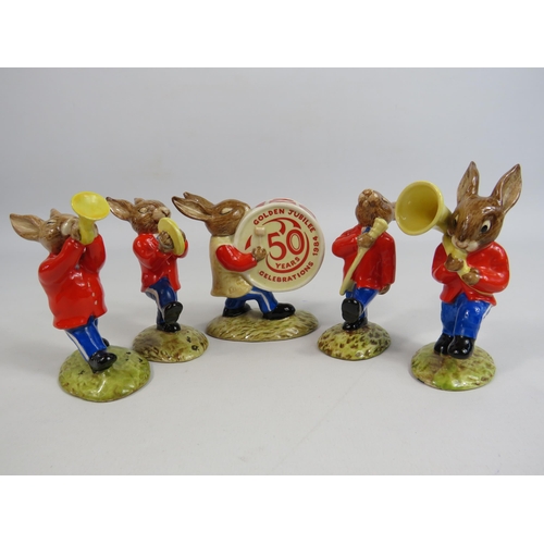 2 - 5 Royal Doulton Bunnykins Oomph band figurines. The Drummer has had a repair.