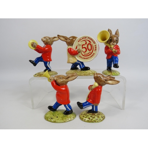 2 - 5 Royal Doulton Bunnykins Oomph band figurines. The Drummer has had a repair.