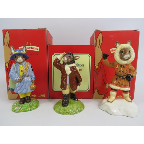 22 - 3 Royal Doulton Bunnykins figurines Girl Guide signed by Micheal Doulton, limited Ed Airman and Eski... 
