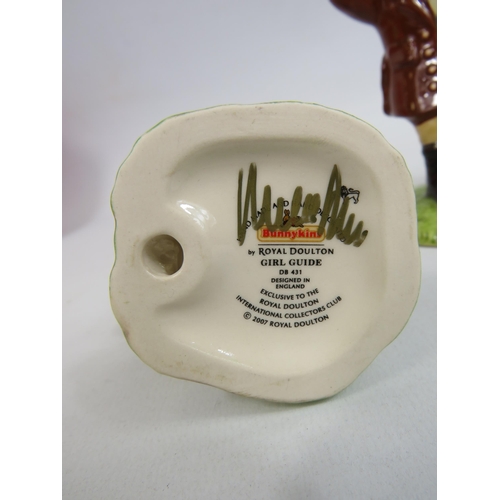 22 - 3 Royal Doulton Bunnykins figurines Girl Guide signed by Micheal Doulton, limited Ed Airman and Eski... 