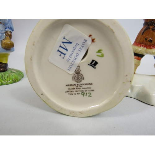 22 - 3 Royal Doulton Bunnykins figurines Girl Guide signed by Micheal Doulton, limited Ed Airman and Eski... 