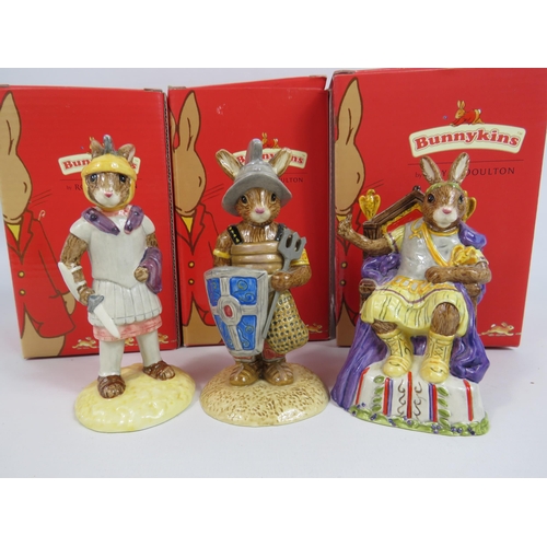 4 - 3 Royal Doulton Bunnykins The Roman empire collection figurines all with boxes.