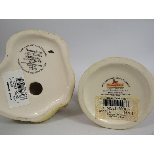 53 - 2 Royal Doulton Bunnykins Figurines Clarissa the Clown and a limited Ed Mermaid 2318 of 3000 with bo... 