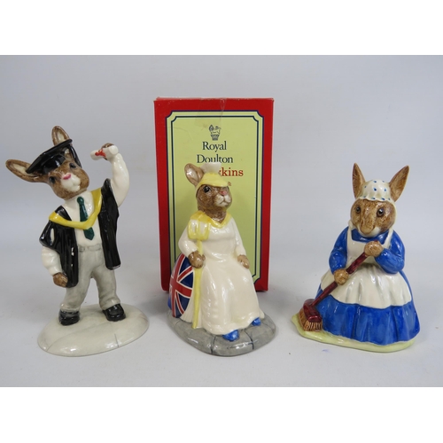 56 - 3 Royal Doulton Bunnykins figurines, Britannia limited edition 90 of 2500 with box, Mrs Bunnykins cl... 
