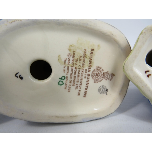 56 - 3 Royal Doulton Bunnykins figurines, Britannia limited edition 90 of 2500 with box, Mrs Bunnykins cl... 