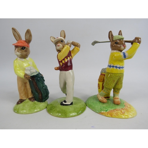 57 - 3 Royal Doulton Bunnykins Golfing figurines .