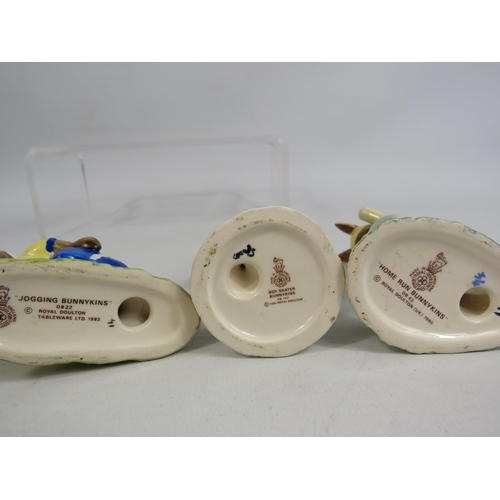 59 - 5 Royal Doulton Bunnykins figurines, Ace, stop watch, Running, Boy skater and Home run.