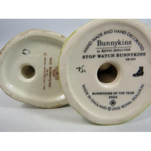 59 - 5 Royal Doulton Bunnykins figurines, Ace, stop watch, Running, Boy skater and Home run.