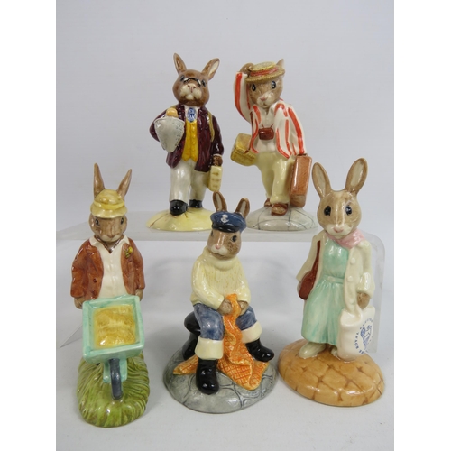 60 - 5 Royal Doulton Bunnykins figurines, Father, 2 x Fisherman, Gardner and Shopper.