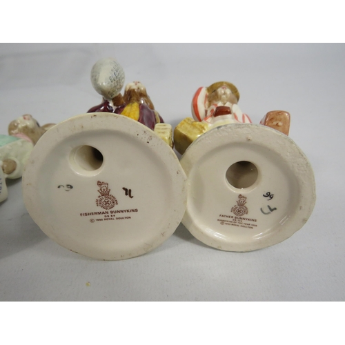 60 - 5 Royal Doulton Bunnykins figurines, Father, 2 x Fisherman, Gardner and Shopper.