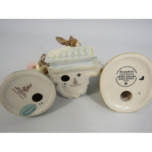 67 - 3 Royal Doulton Bunnykins figurines Sweet Dreams, Mother and baby and New Baby.
