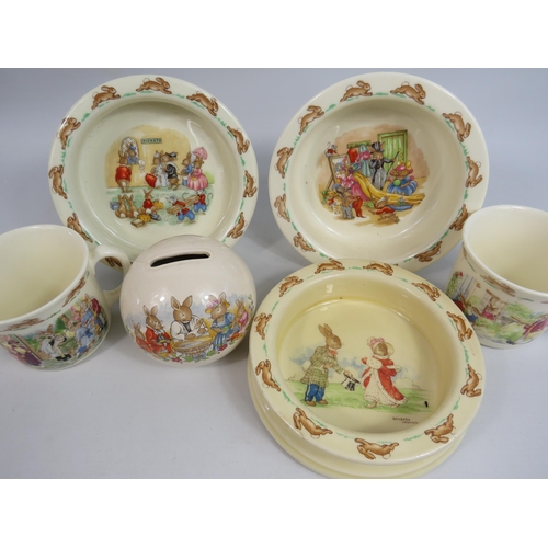 74 - 6 Pieces of Royal Doulton Bunnykins Ceramics (1 has a hairline).