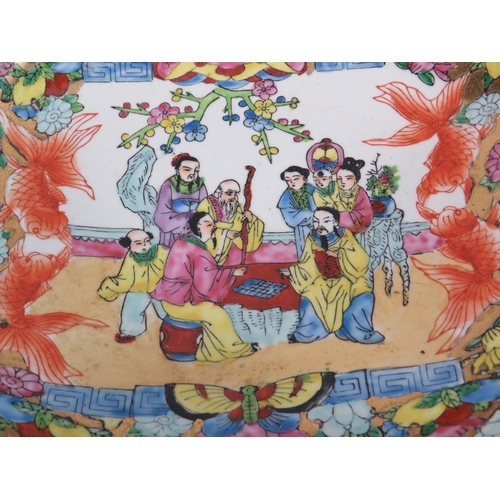 99 - Large chinese Famille rose style bowl standing on a rosewood base. 7