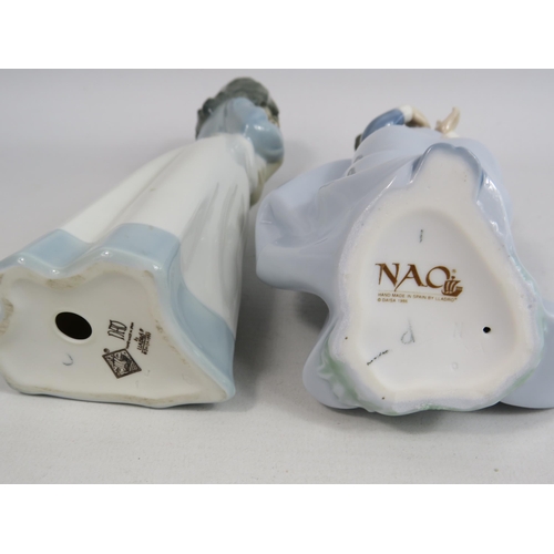 247 - 2 Nao figurines of girls one with a dog and one with flowers.