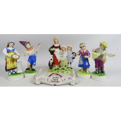 249 - Yardley ceramic soap dish and 4 Alfretto figurines.