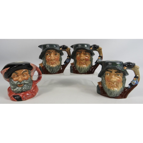 250 - 3 early version Royal Doulton Rip van winkle small toby jugs and on Falstaff jug.