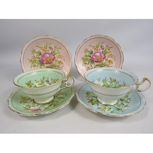 251 - 2 Foley china E Brain cabinet cups and saucers plus 2 spare saucers.