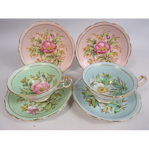 251 - 2 Foley china E Brain cabinet cups and saucers plus 2 spare saucers.