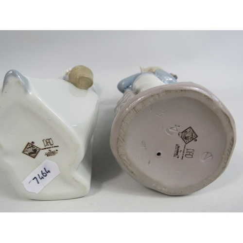 252 - 2 Nao figurines, Boy with a puppy and girl with basket. Approx 10