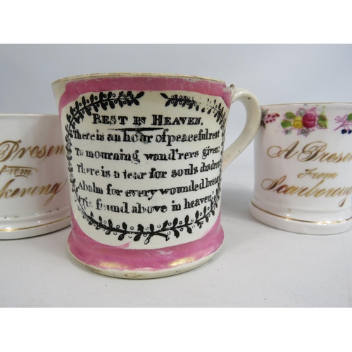 263 - Antique Sunderland lustreware mug and 2 victorian souvenir cups.