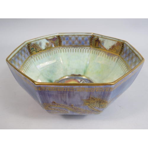 27 - Wedgwood Dragon lustre fairyland Hexagonal bowl diameter 16cm and 8cm deep. Designed by Daisy Makeig... 
