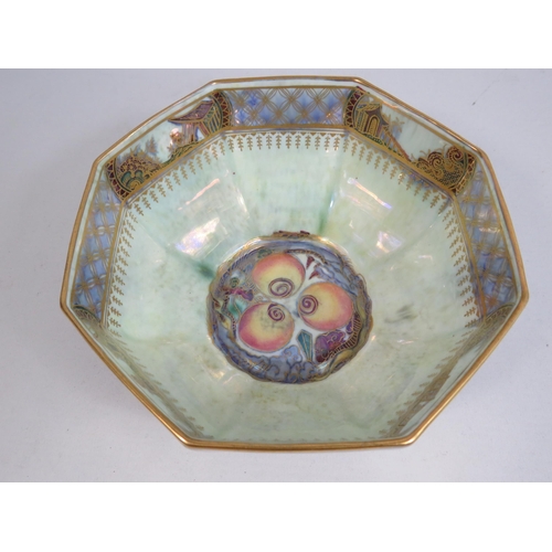 27 - Wedgwood Dragon lustre fairyland Hexagonal bowl diameter 16cm and 8cm deep. Designed by Daisy Makeig... 