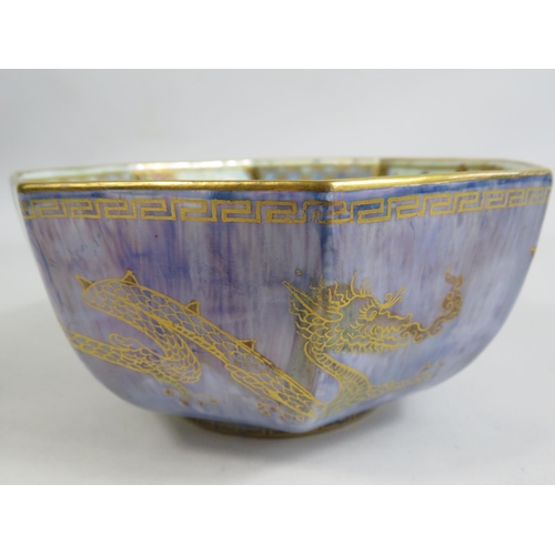 27 - Wedgwood Dragon lustre fairyland Hexagonal bowl diameter 16cm and 8cm deep. Designed by Daisy Makeig... 