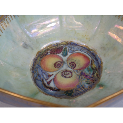 27 - Wedgwood Dragon lustre fairyland Hexagonal bowl diameter 16cm and 8cm deep. Designed by Daisy Makeig... 