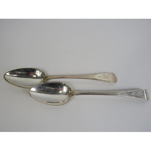 281 - Pair of Georgian sterling silver large spoons George Hougham London 1789, 113.6g