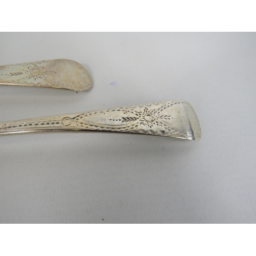 281 - Pair of Georgian sterling silver large spoons George Hougham London 1789, 113.6g