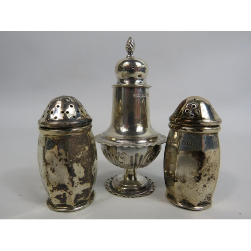 295 - Birmingham sterling silver Salt and pepper pot and a Sheffield pepper pot, total weight 69.6 grams.