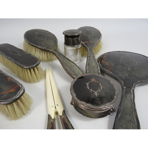 298 - Walker and Hall Sheffield sterling silver and tortoiseshell vanity dressing table set.