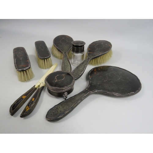 298 - Walker and Hall Sheffield sterling silver and tortoiseshell vanity dressing table set.