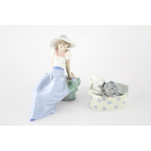 257 - 2 x Assorted NAO Ornaments Inc Girl & Bird, Puppies in a Basket    629146