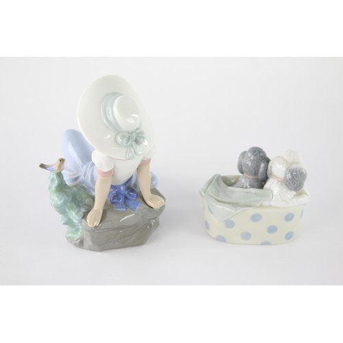 257 - 2 x Assorted NAO Ornaments Inc Girl & Bird, Puppies in a Basket    629146