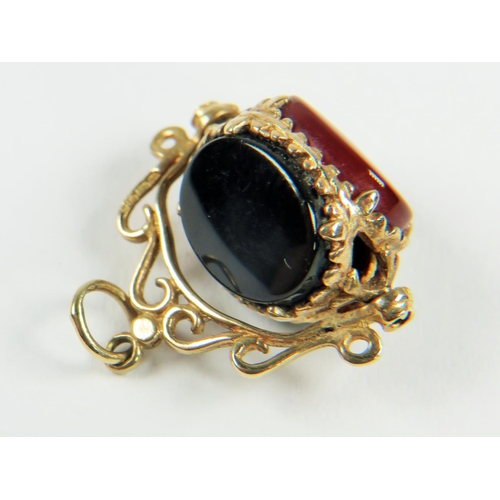 240 - 9ct gold bloodstone/carnelian/onyx ornate spinner charm pendant (2.5g)     2041039