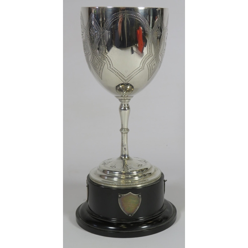 260A - 1869 London sterling silver Henry Holland trophy with lemon gilt interior and 4 shields on the base.... 