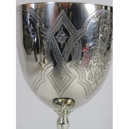 260A - 1869 London sterling silver Henry Holland trophy with lemon gilt interior and 4 shields on the base.... 