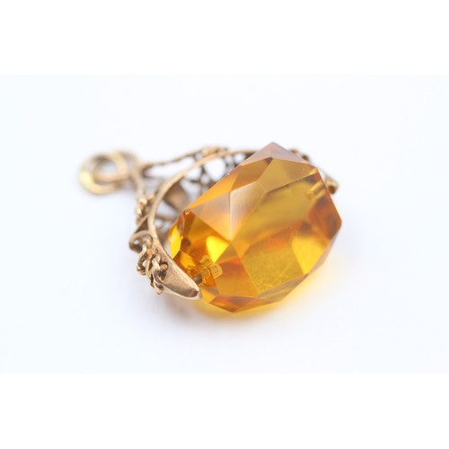 142 - 9ct Gold Vintage Citrine Spinner Fob Seal (6.4g)     794651