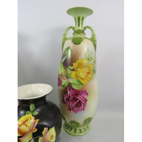 66 - 2 Pairs of Vintage transfer printed vases one by Crown Ducal. The tallest are 15.5