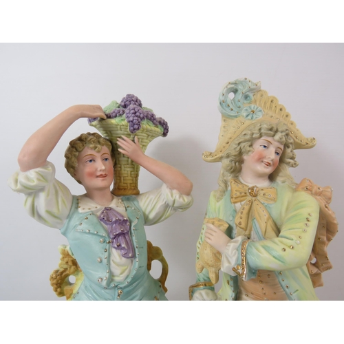 90 - 2 Large vintage German bisque porcelain figurines, Approx 15.5