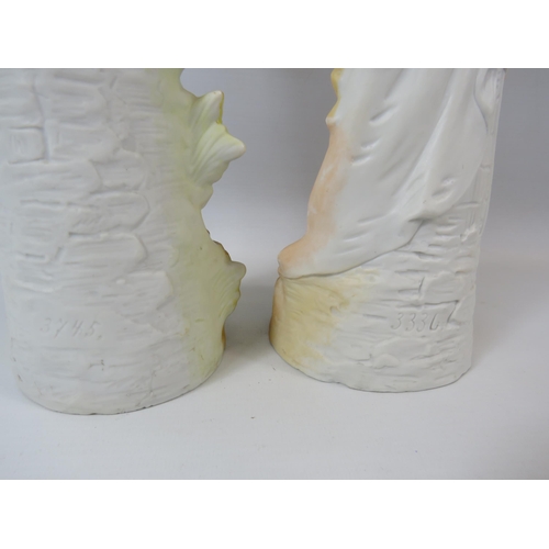 90 - 2 Large vintage German bisque porcelain figurines, Approx 15.5