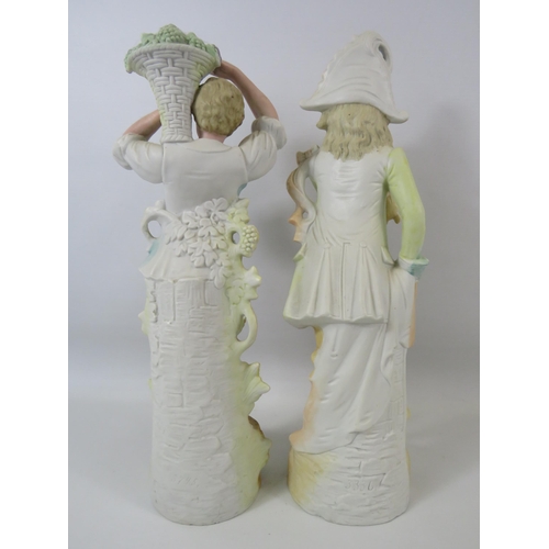 90 - 2 Large vintage German bisque porcelain figurines, Approx 15.5