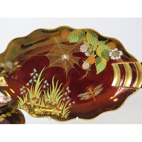 95 - Devon Fieldings Slyvan lustre vase plus a Carltonware Rouge royale dish.
