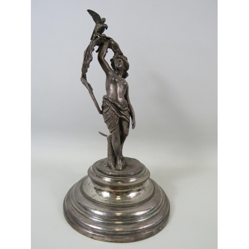 97 - Vintage Spelter statue standing on a silver plated base, approx 10.5
