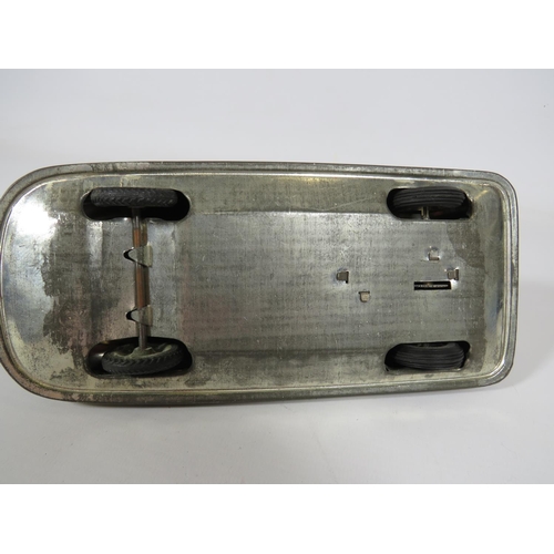 969 - Three British made Tin plate friction motor toy cars and loco.  Fair condition.  See photos.