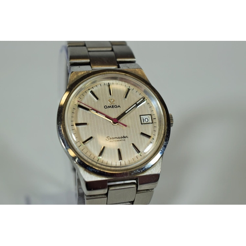165 - Omega Seamaster Automatic, Date Window, Chrome strap. No box or papers.   Runs well.  See photos.