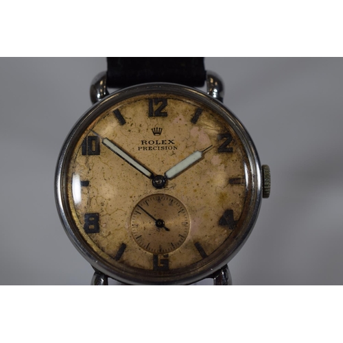 171 - 1930's/40's era Rolex Precision with Deco numerals,  subidiary dial. Gold tone face.  Stainless Stee... 