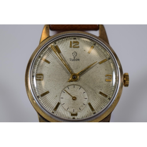 177 - Rolex Tudor Gents watch with 9ct Gold Back. Subidiary dial with leather strap. Running order. See ph... 